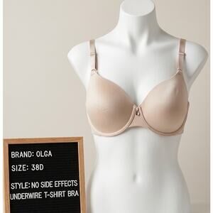 Olga No Side Effects Bra 38D Beige Style GB0561A Underwire Contour T-Shirt